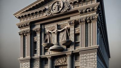 Edificio gubernamental con balanza de justicia que simboliza la decisión de la corte.