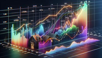 Gráfico de aumento das taxas de hipoteca e preços de imóveis.