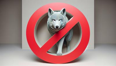 Grauer Wolf Symbol mit einem roten Verbotsschild