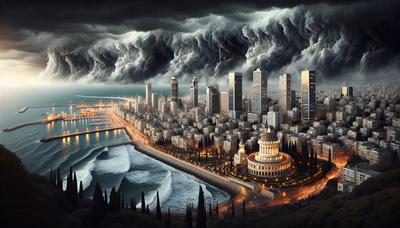 L'horizon de Haïfa avec des nuages d'orage sombres et menaçants.