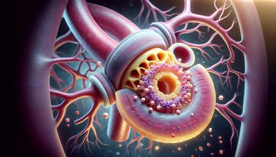 Illustrazione della valvola cardiaca con calcificazione visibile e difesa.