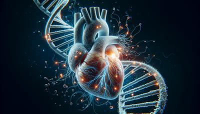 Corazón con genes que ilustra el vínculo con la enfermedad cardiovascular.