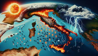 Mappa di allerta meteo per ondate di calore e temporali in Italia