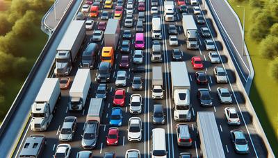 Traffico intenso in autostrada con auto e congestione.