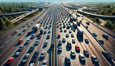 Autostrada piena di auto nel traffico intenso dell'estate.