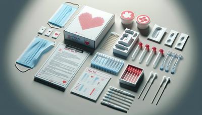 Kit de prueba casero con símbolos de corazón y médicos.