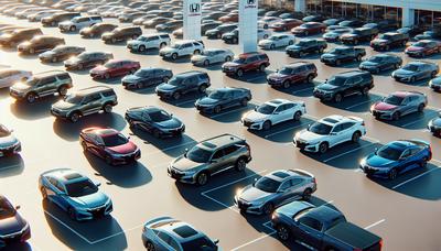 Honda-voertuigen geparkeerd op een parkeerterrein van een dealer.