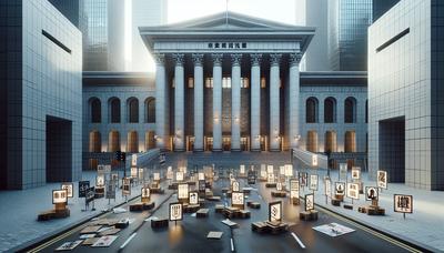 Palais de justice de Hong Kong avec des pancartes de protestation à l'extérieur de l'entrée