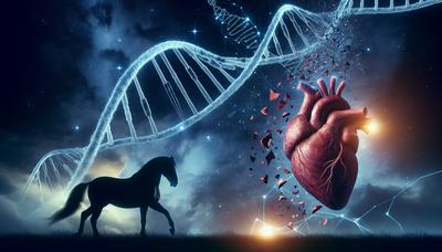 Siluetta di cavallo con filamento di DNA e cuore infranto