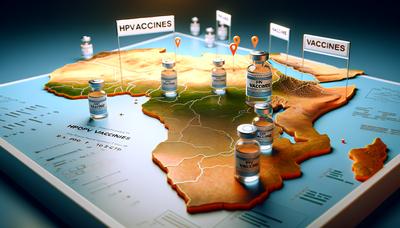 Vacinas contra HPV e mapa da África com marcadores de progresso