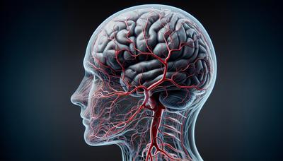 Cervello umano con dettagliata mappa evolutiva dei vasi sanguigni.