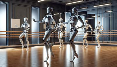 Humanoïde robots dansen samen in een studio.