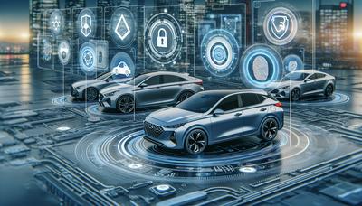 Carros Hyundai e Kia com ícones de software de segurança.