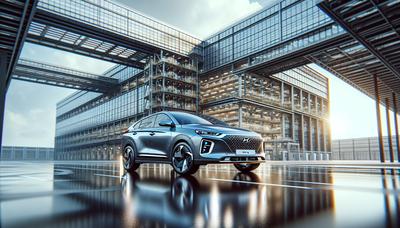 Extérieur de l'usine Hyundai en Géorgie avec le SUV Ioniq 5.