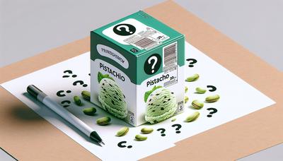 Cartone di gelato etichettato "Pistacchio" con punti interrogativi

