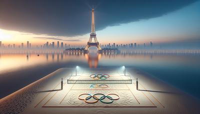 Tour Eiffel illuminée volleyball de plage nuit olympique.