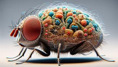 Ilustración de un diagrama detallado del cerebro de la mosca de la fruta.