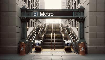 Entrée de métro inaccessible avec le symbole de fauteuil roulant mis en évidence.