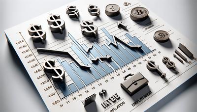 Graphique des taux d'intérêt en baisse avec des icônes d'inflation et d'emploi