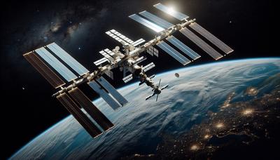 « La Station spatiale internationale descendant vers la Terre dans l'espace. »