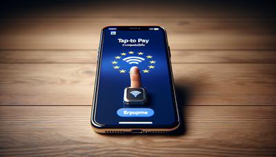 iPhone waarop de tap to pay-functie wordt weergegeven met EU-vlag