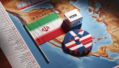 Bandera iraní símbolo nuclear mapa de Medio Oriente papeletas electorales de EE. UU.