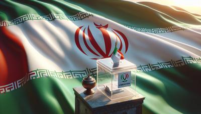 Drapeau iranien avec urne de vote et bulletin de vote