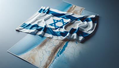 Drapeau israélien sur une carte de la Cisjordanie montrant le conflit.