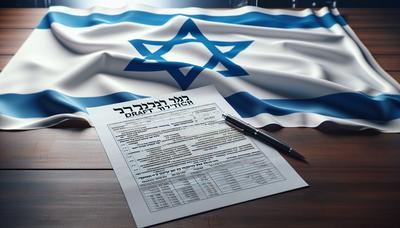Oproepbrief voor de militaire dienst in Israël met nationale vlag op de achtergrond