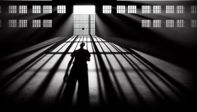 Silhouette de prison avec l'ombre d'un jeune en détresse