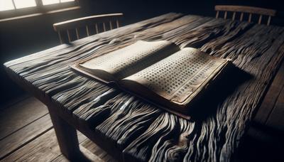 Livre de poésie japonaise sur une table en bois rustique.