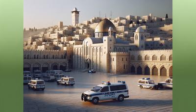 Horizon de Jérusalem avec des véhicules de police près de l'église.