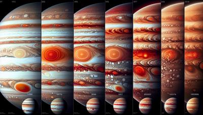 Comparaison de l'évolution de la Grande Tache Rouge de Jupiter au fil des siècles.