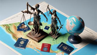 Balance de justice à côté de la carte de l'Ohio et symboles d'immigration.