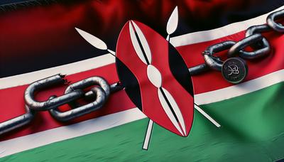 Drapeau kenyan avec chaîne cassée et symbole de la dette.