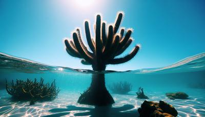 Cactus arboreo di Key Largo sommerso nel mare in aumento.