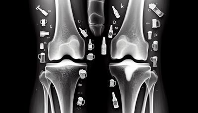 Zdjęcie rentgenowskie kolana błędnie oznaczone ikonami piwa.