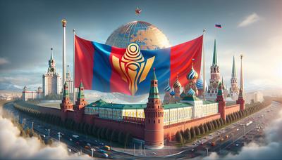 Kremlin-gebouw met Mongoolse vlag en ICC-symbool