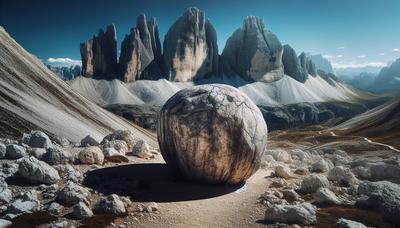 Grande masso sul sentiero montuoso delle Dolomiti.