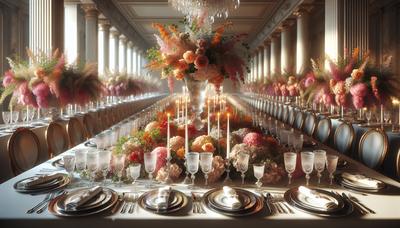 Table de banquet somptueuse avec d'élégantes décorations florales.