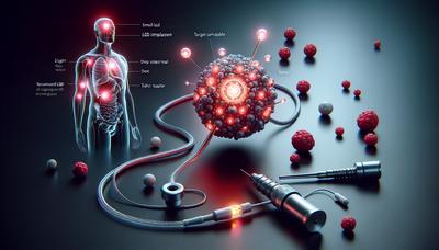 LED-implantat som riktar ljus mot djupa inre tumörer.

