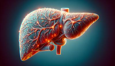 Ilustración del hígado destacando las áreas de fibrosis con inflamación.