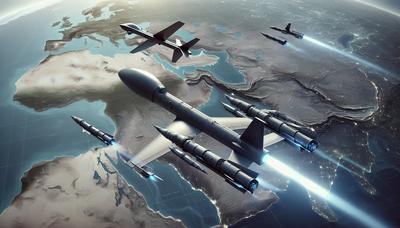 Missiles à longue portée et drones sur fond de carte