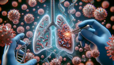 Células pulmonares com processo de edição genética destacado ilustrado.