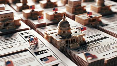 Cédulas de votação enviadas pelo correio com a bandeira americana e o Capitólio ao fundo

