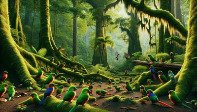 Pássaros manakin em uma floresta exuberante do Panamá.