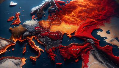 Mapa que resalta los Balcanes Occidentales y Rusia en colores de conflicto.