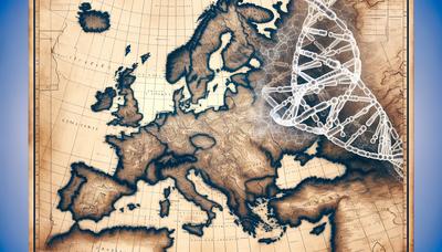 Karte des alten Europas mit DNA-Helix-Overlay.