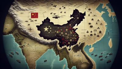 Mapa da China e Mianmar com símbolos militares