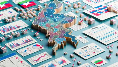 Mapa Mjanmy z dokumentami spisu ludności i symbolami do głosowania.

